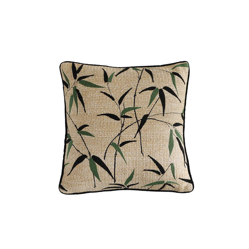 Square Pillow Cover Linen-Look Embroidered Bamboo Piped Edge 18x18