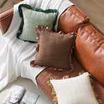 Square Pillow Cover Linen-Look Ruffled Edge Zippered 18x18