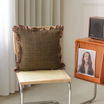Square Pillow Cover Linen-Look Ruffled Edge Zippered 18x18