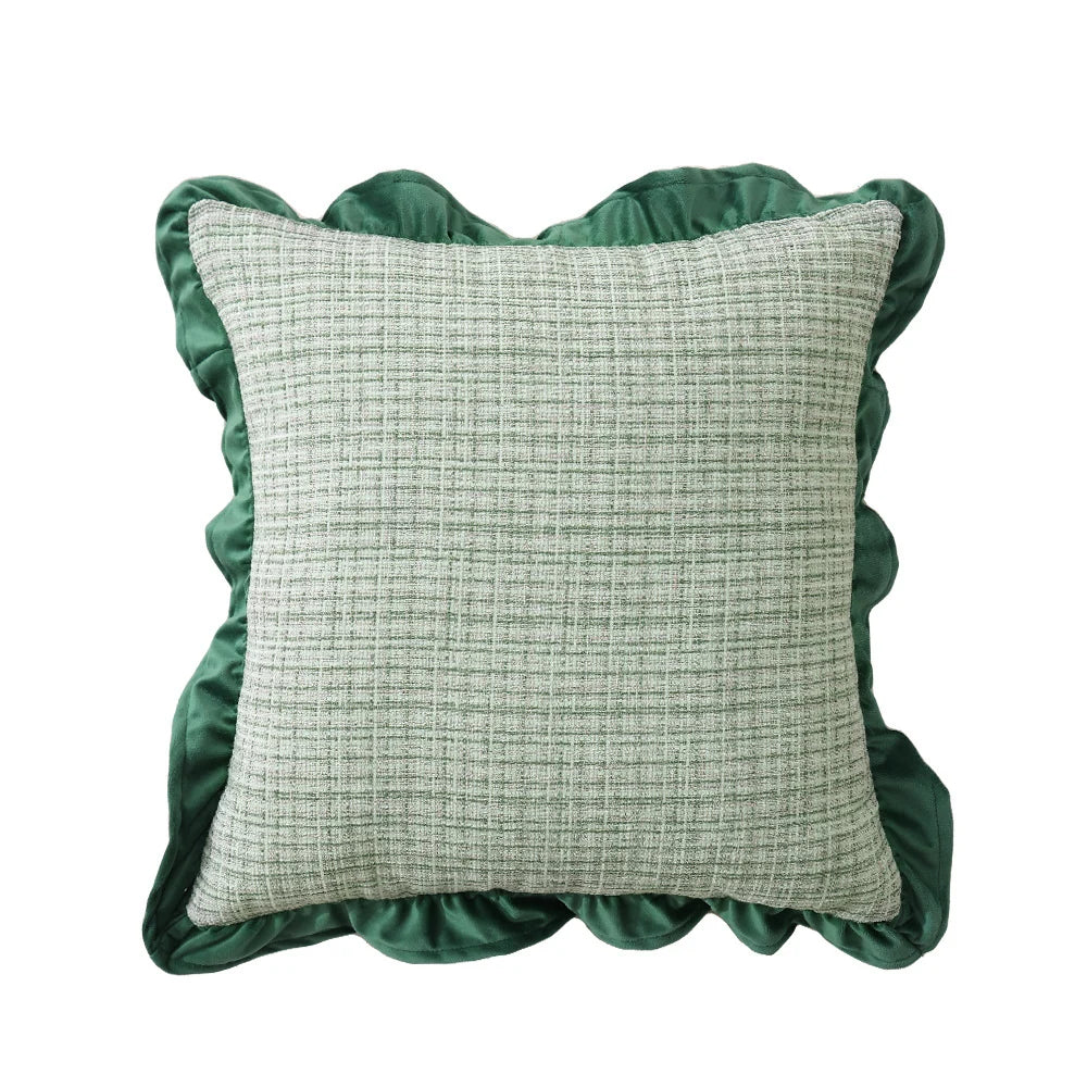 Square Pillow Cover Linen-Look Ruffled Edge Zippered 18x18