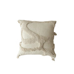 Square Pillow Cover Raised-Loop Tufted Knotted Tassels Concealed Zipper