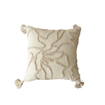 Square Pillow Cover Raised-Loop Tufted Knotted Tassels Concealed Zipper