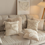 Square Pillow Cover Raised-Loop Tufted Knotted Tassels Concealed Zipper