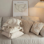 Square Pillow Cover Raised-Loop Tufted Knotted Tassels Concealed Zipper