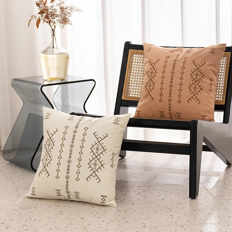 Square Pillow Cover Relief Embroidery Cotton 18x18 In