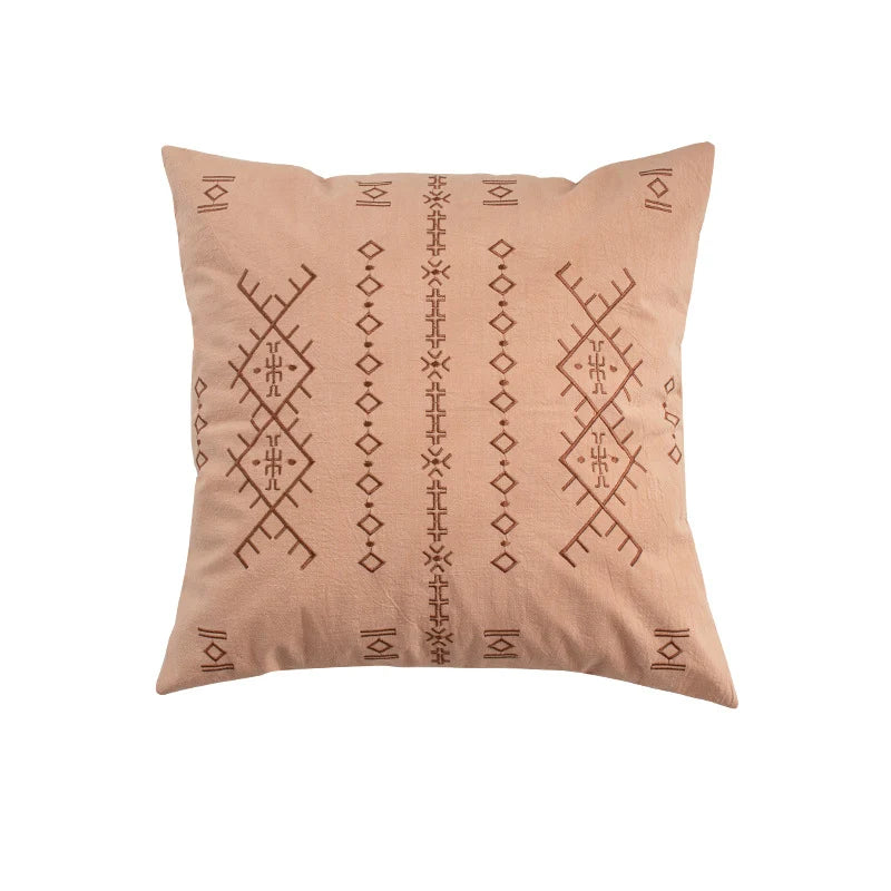 Square Pillow Cover Relief Embroidery Cotton 18x18 In