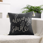 Square Pillow Cover Rope-Embroidered Linen-Blend Hidden Zipper