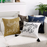 Square Pillow Cover Rope-Embroidered Linen-Blend Hidden Zipper