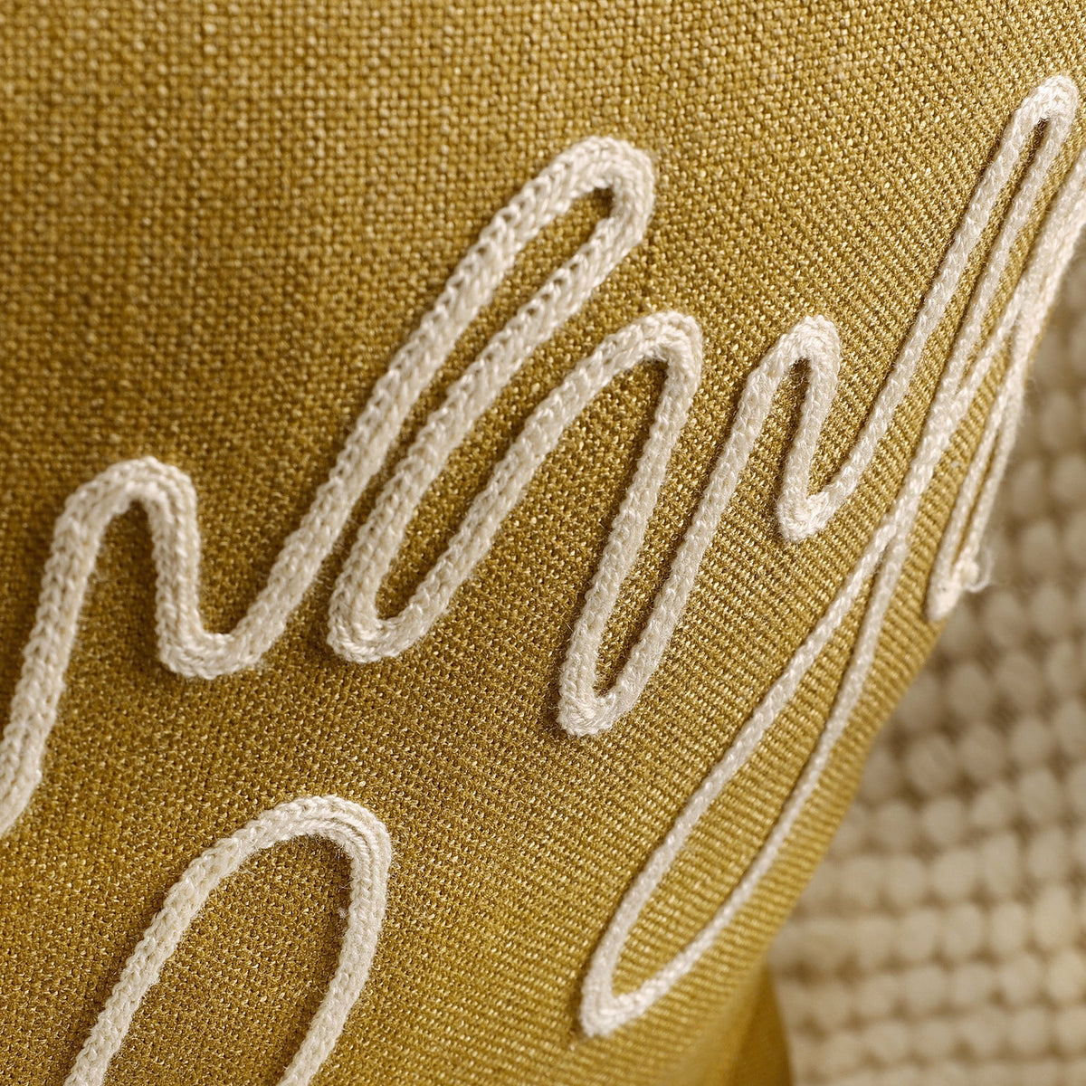 Square Pillow Cover Rope-Embroidered Linen-Blend Hidden Zipper