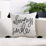 Square Pillow Cover Rope-Embroidered Linen-Blend Hidden Zipper