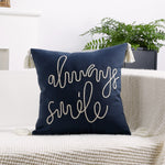 Square Pillow Cover Rope-Embroidered Linen-Blend Hidden Zipper