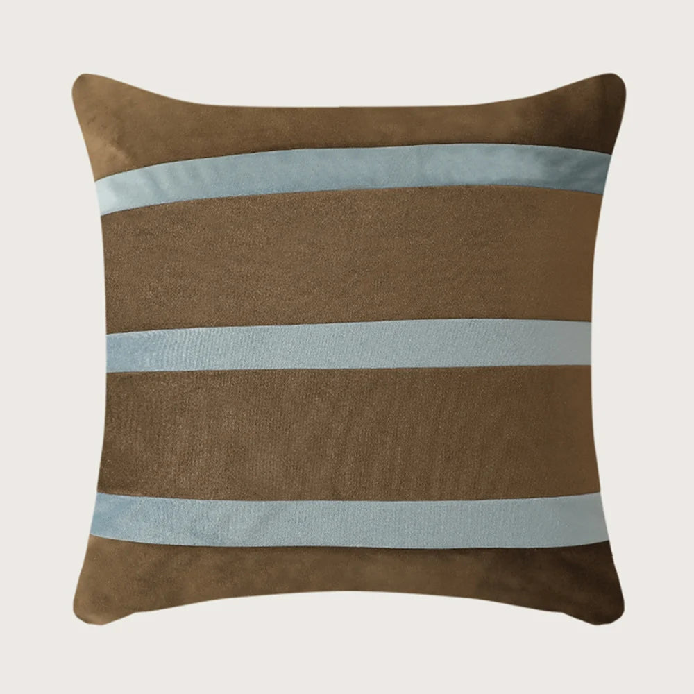 Square Pillow Cover Striped Velvet Concealed Zipper