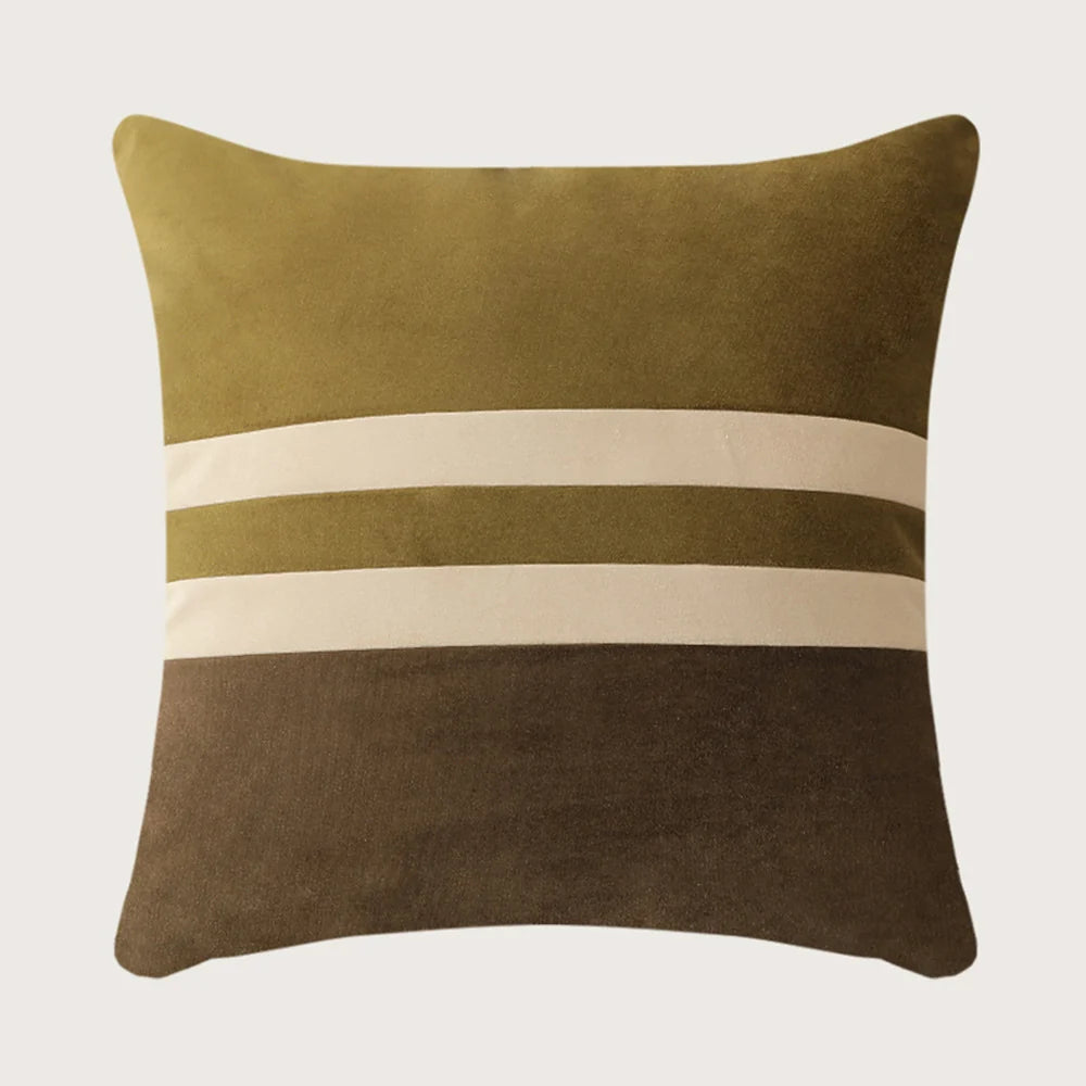 Square Pillow Cover Striped Velvet Concealed Zipper