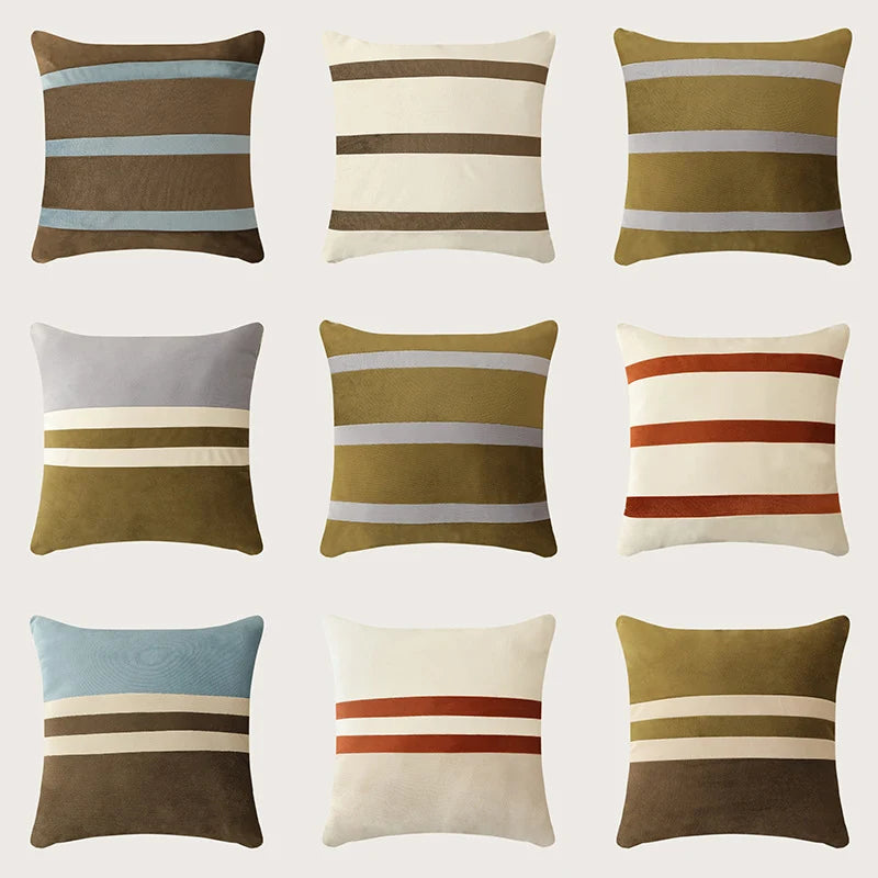 Square Pillow Cover Striped Velvet Concealed Zipper