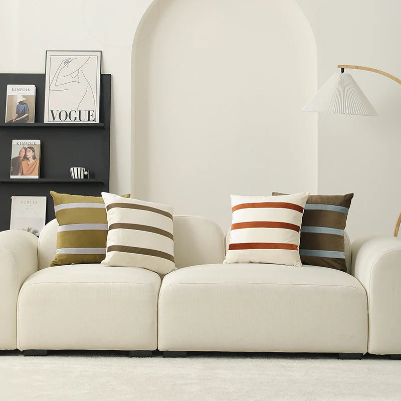 Square Pillow Cover Striped Velvet Concealed Zipper