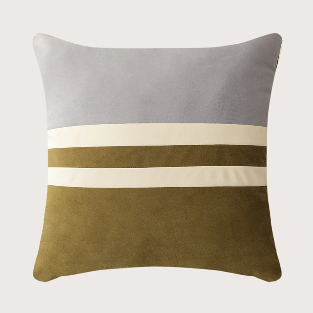 Square Pillow Cover Striped Velvet Concealed Zipper