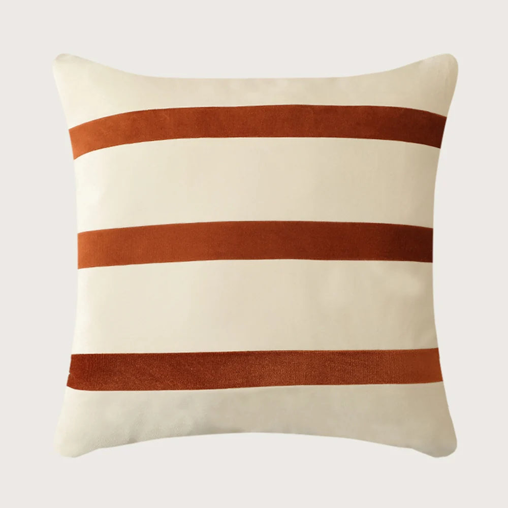 Square Pillow Cover Striped Velvet Concealed Zipper