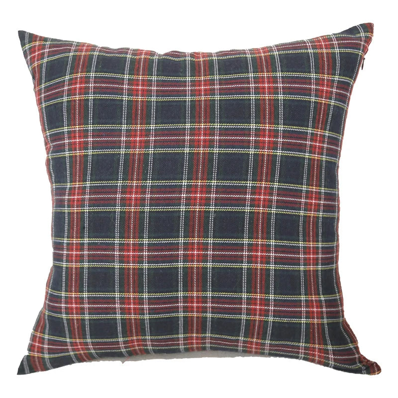 Square Pillow Cover Tartan Plaid Cotton Blend Concealed Zipper