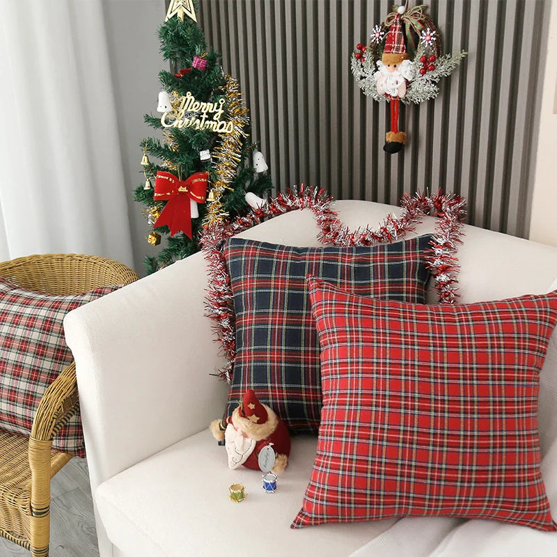 Square Pillow Cover Tartan Plaid Cotton Blend Concealed Zipper