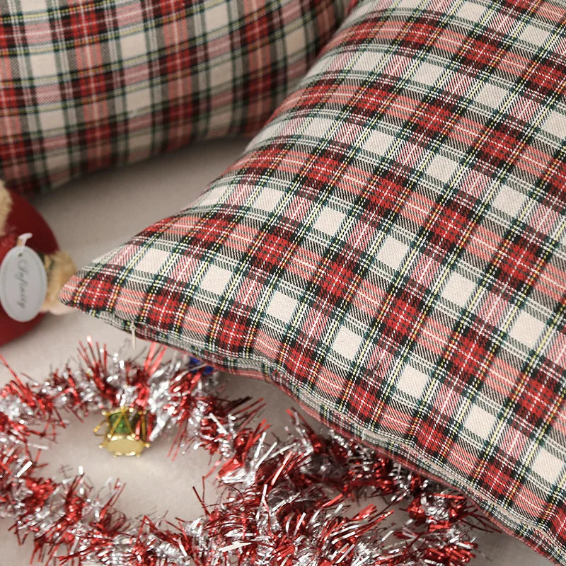 Square Pillow Cover Tartan Plaid Cotton Blend Concealed Zipper
