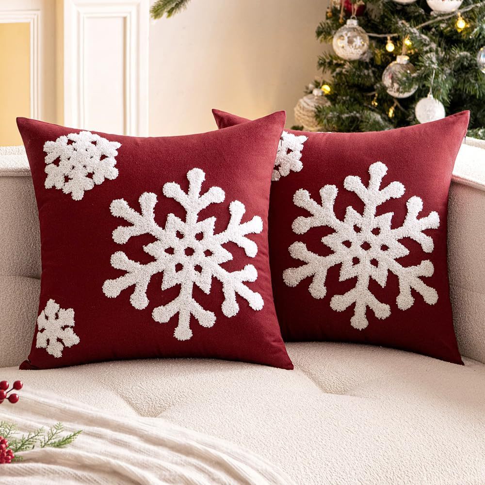Square Pillow Cover Tufted Chenille Snowflake Hidden Zipper