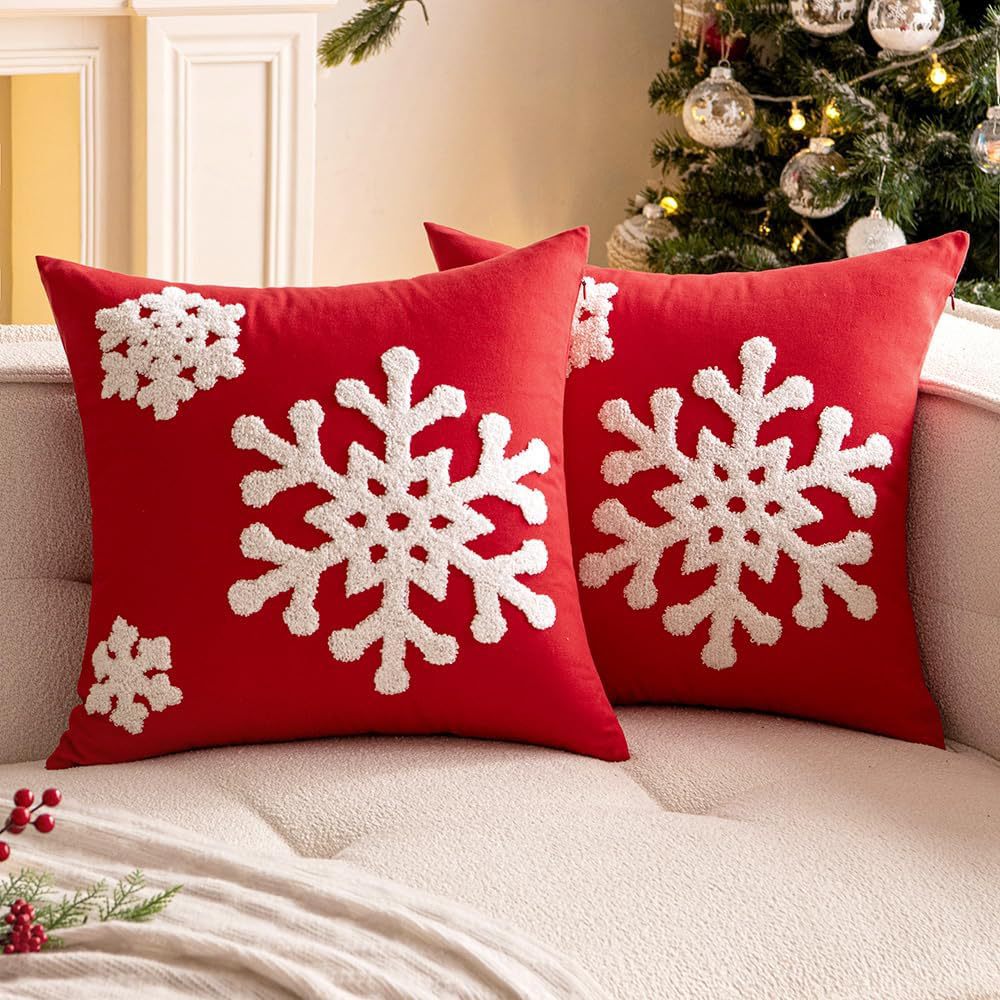 Square Pillow Cover Tufted Chenille Snowflake Hidden Zipper