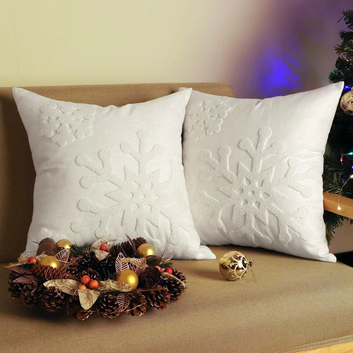 Square Pillow Cover Tufted Chenille Snowflake Hidden Zipper