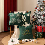 Square Pillow Cover Woven Velvet Snowflake Embroidery Tassels