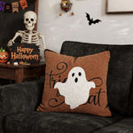 Square Pillow Embroidered Ghost Bouclé Fleece Removable Cover