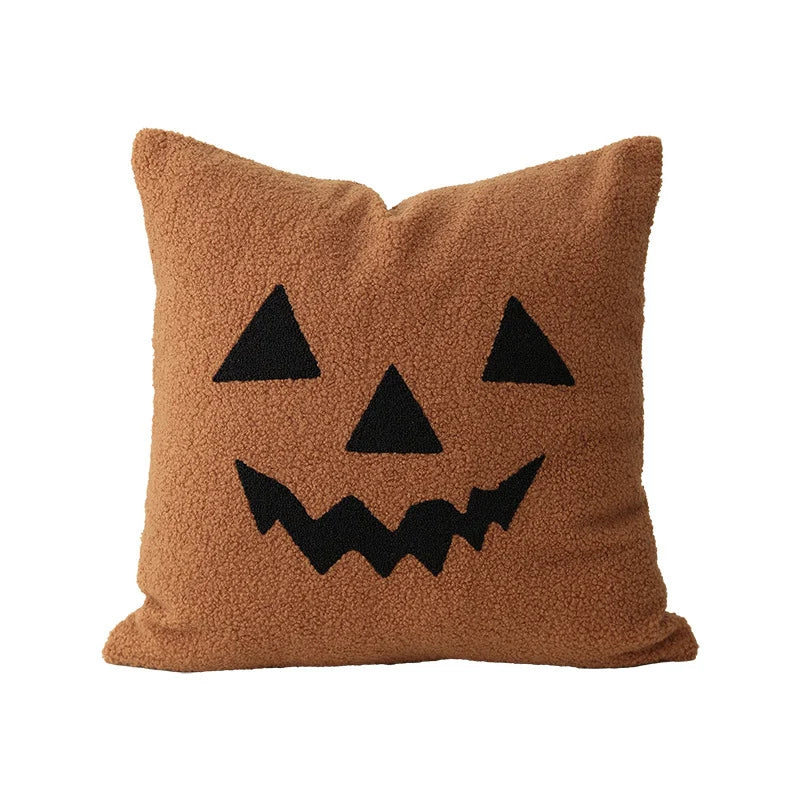 Square Pillow Embroidered Ghost Bouclé Fleece Removable Cover