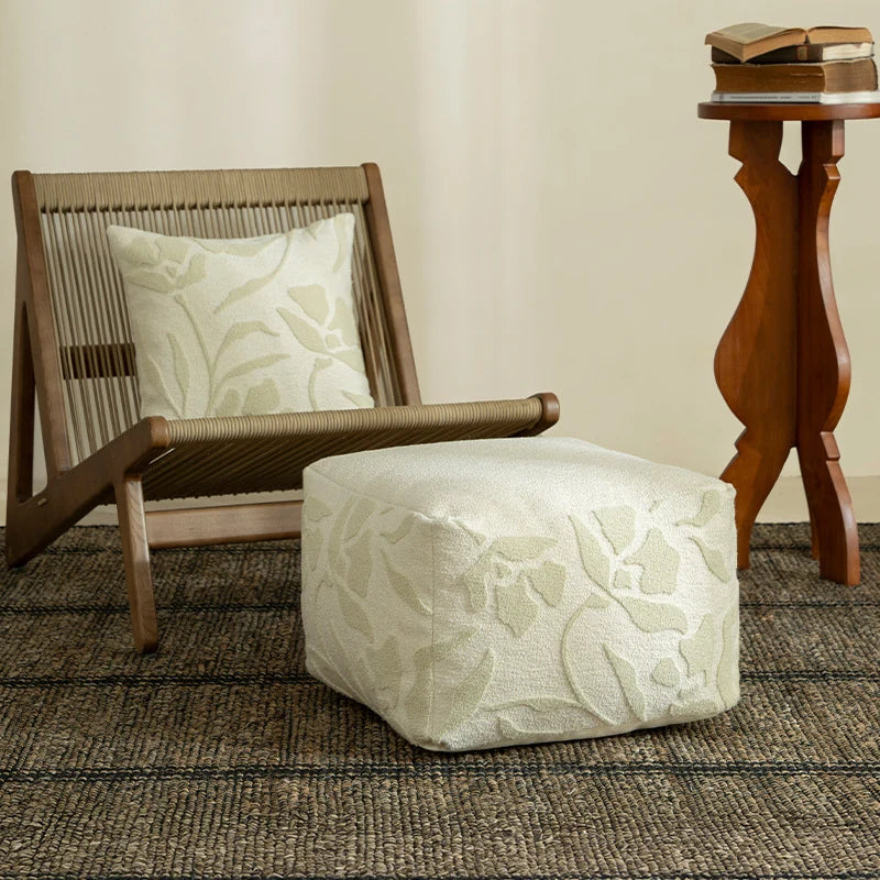 Square Pouf Boucle Floral Relief Bead Filled