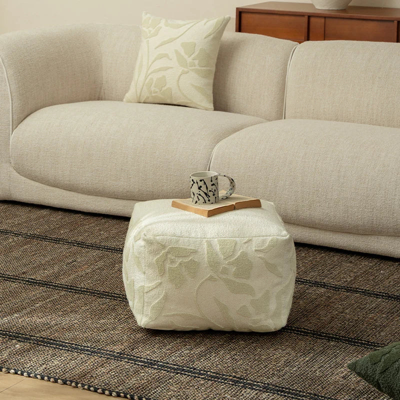 Square Pouf Boucle Floral Relief Bead Filled