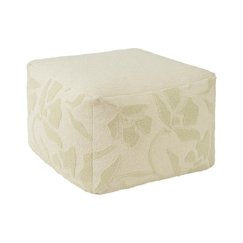 Square Pouf Boucle Floral Relief Bead Filled