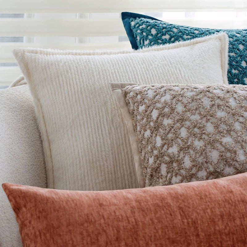 Square Sofa Pillow Cover Plush Chenille Zipper Closure