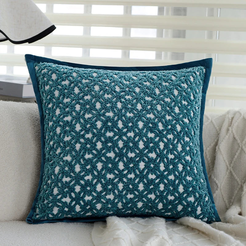 Square Sofa Pillow Cover Plush Chenille Zipper Closure