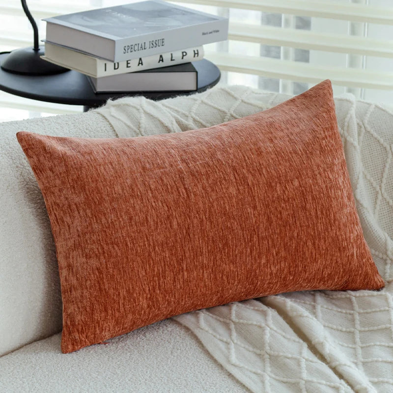 Square Sofa Pillow Cover Plush Chenille Zipper Closure