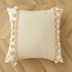Square Throw Pillow Braided Cotton Trim & Pom-Pom Tassels