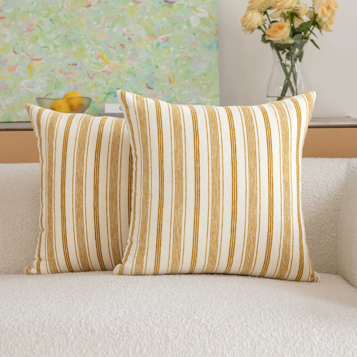 Square Throw Pillow Cover Cotton-Linen Vertical Stripe
