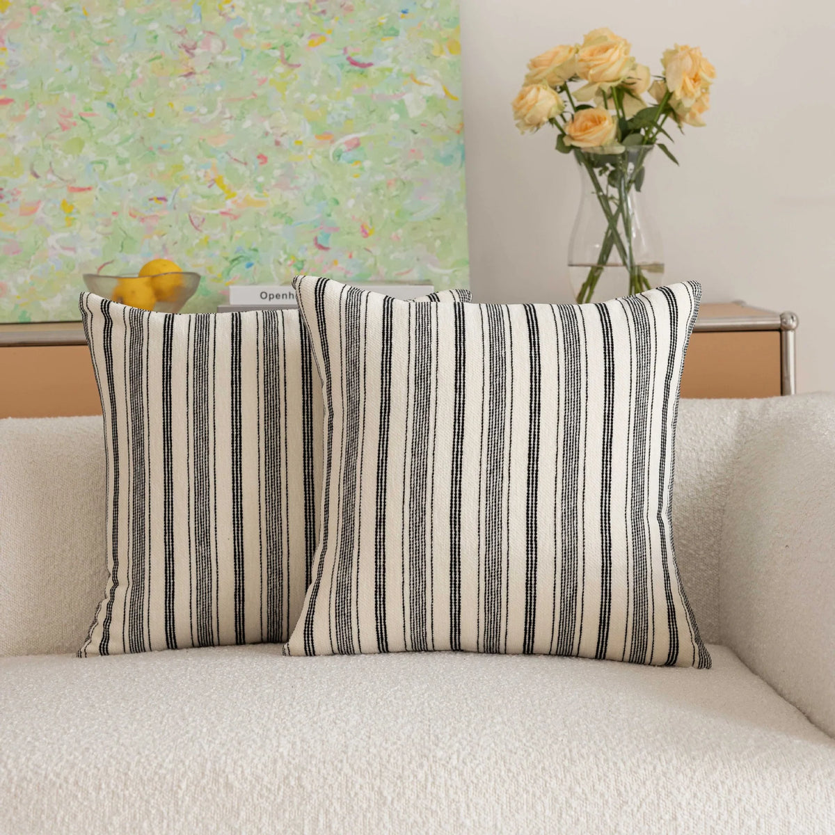 Square Throw Pillow Cover Cotton-Linen Vertical Stripe
