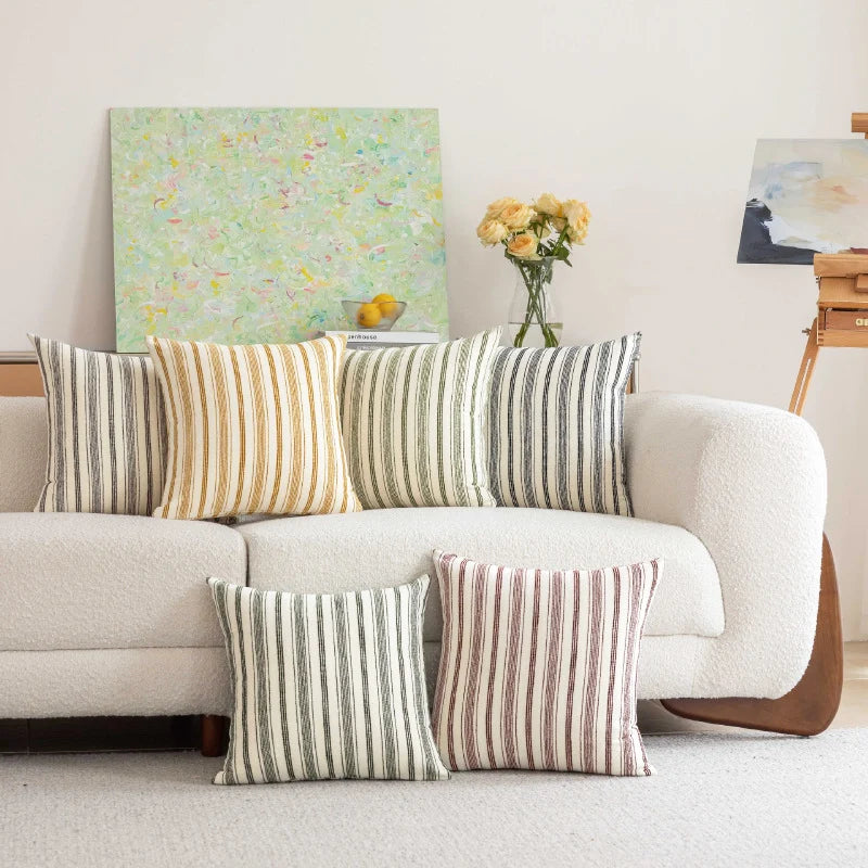 Square Throw Pillow Cover Cotton-Linen Vertical Stripe