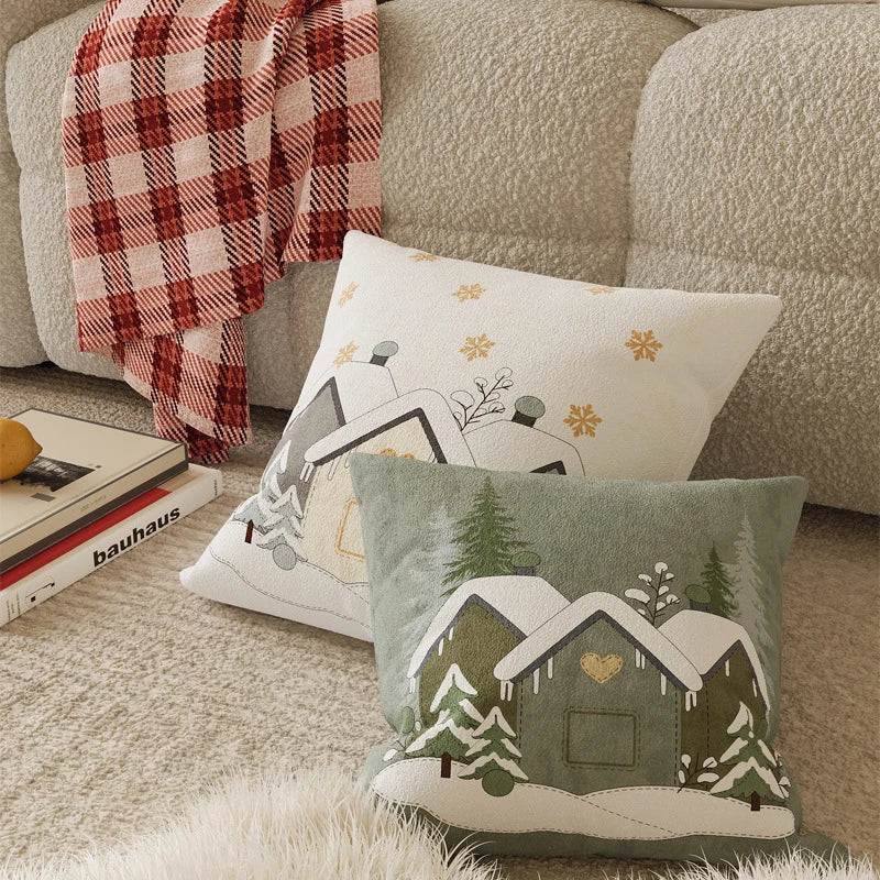 Square Throw Pillow Cover Embroidered Textured Plush