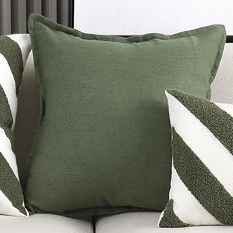 Square Throw Pillow Cover Linen-Blend Knife-Edge Hidden Zipper