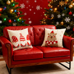 Square Throw Pillow Cover Raised Embroidery Linen-Blend Hidden Zipper
