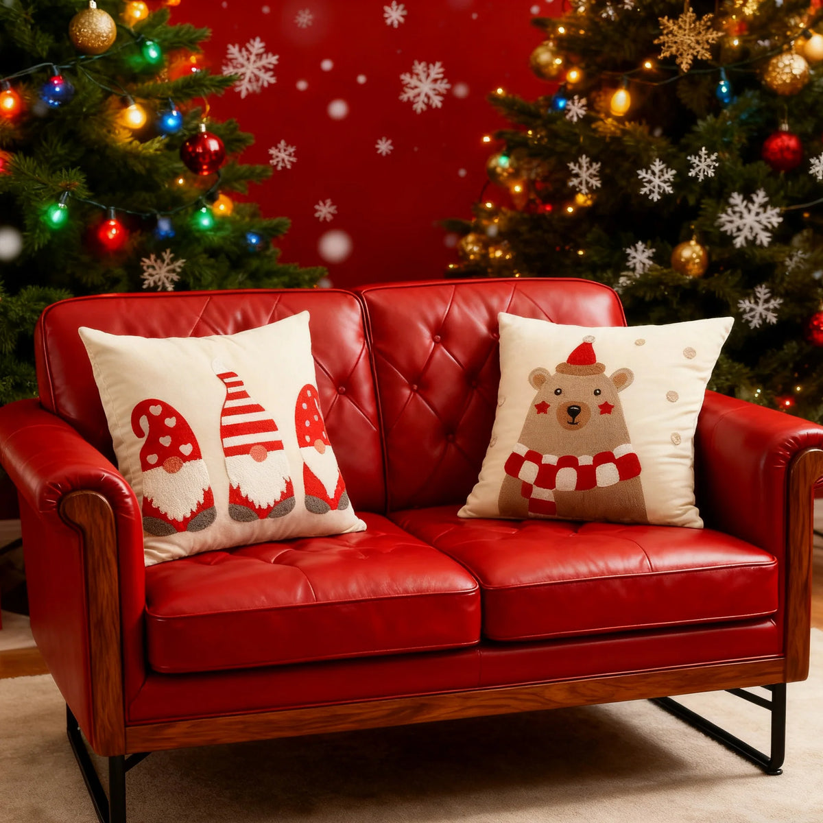 Square Throw Pillow Cover Raised Embroidery Linen-Blend Hidden Zipper