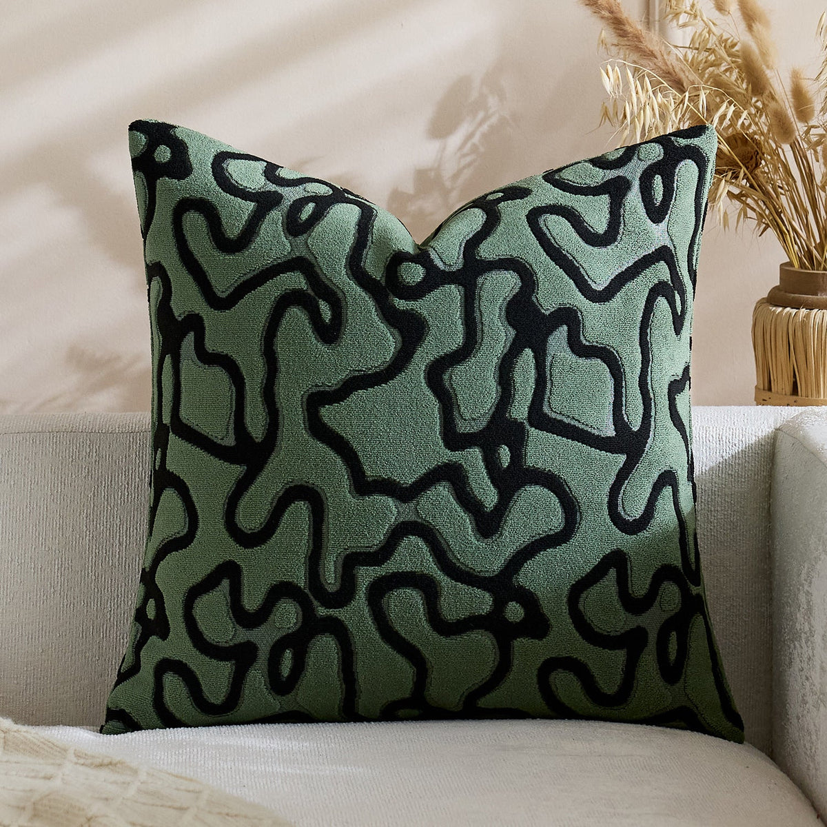 Square Throw Pillow Cover Tufted Chenille Raised Maze Pattern