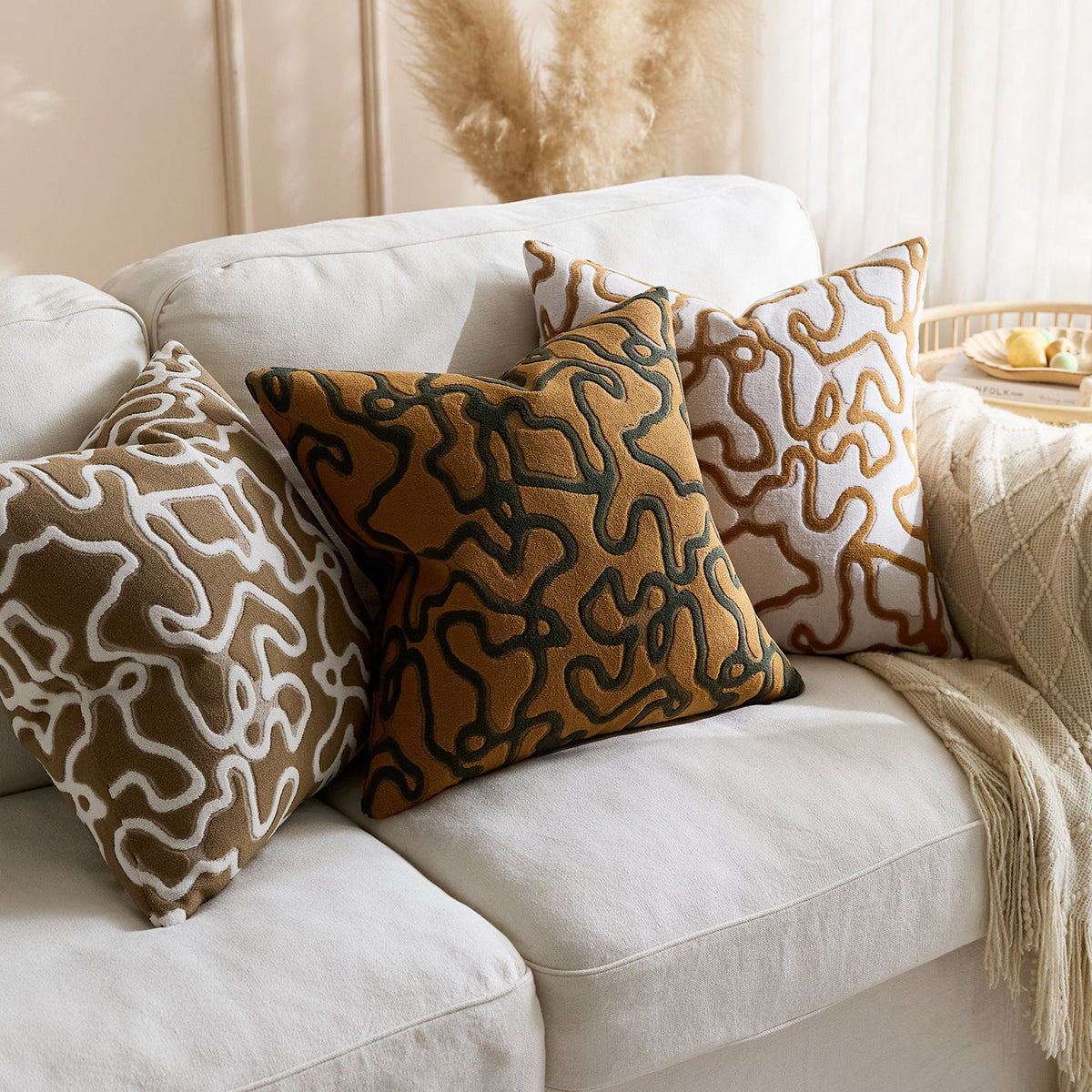 Square Throw Pillow Cover Tufted Chenille Raised Maze Pattern