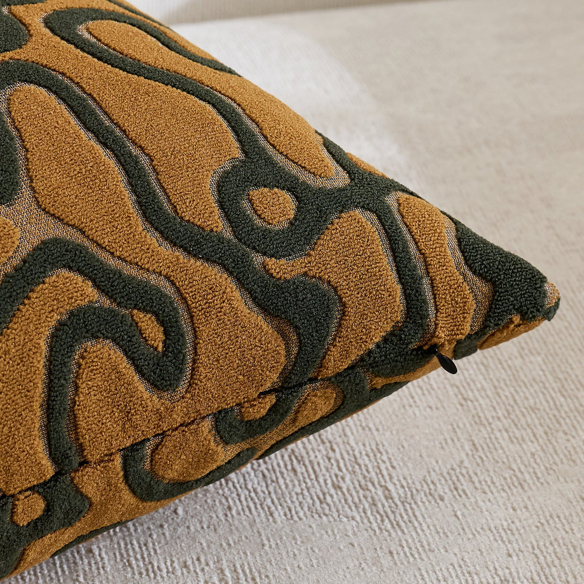 Square Throw Pillow Cover Tufted Chenille Raised Maze Pattern