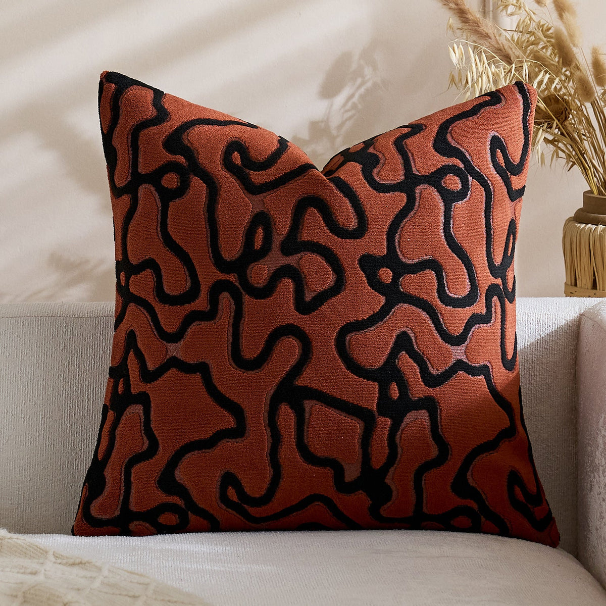 Square Throw Pillow Cover Tufted Chenille Raised Maze Pattern