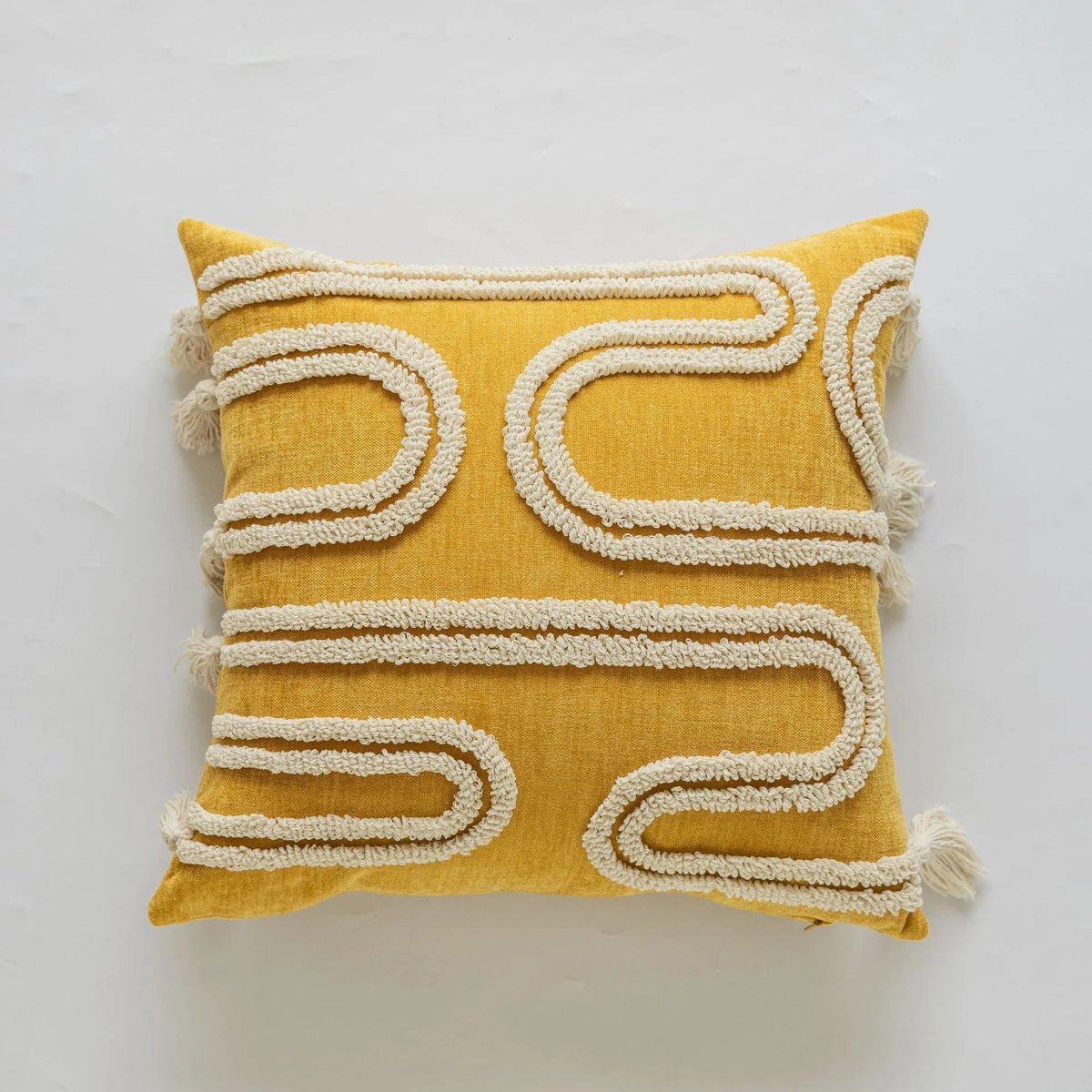 Square Throw Pillow Cover Wavy Chenille Cotton-Linen Hidden Zipper
