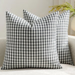 Square Throw Pillow Covers Reversible Gingham Cotton-Linen